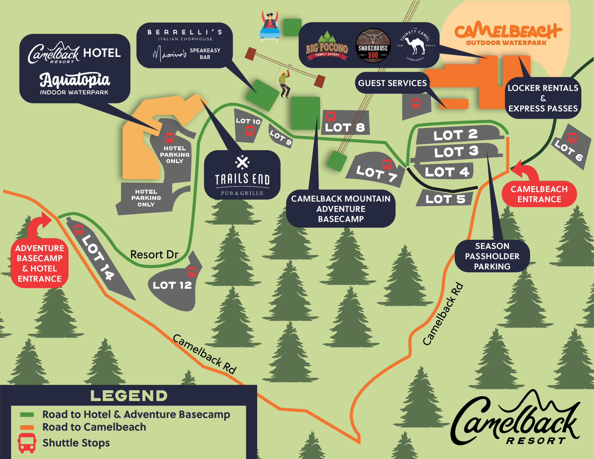 Resort Maps Camelbeach, Aquatopia, Camelback Ski & Resort